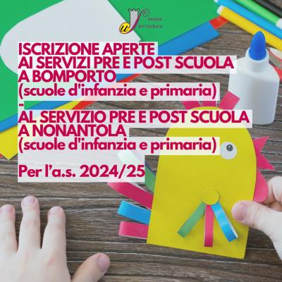 Iscrizioni aperte servizi di Pre e Post scuola A.S. 2024/25